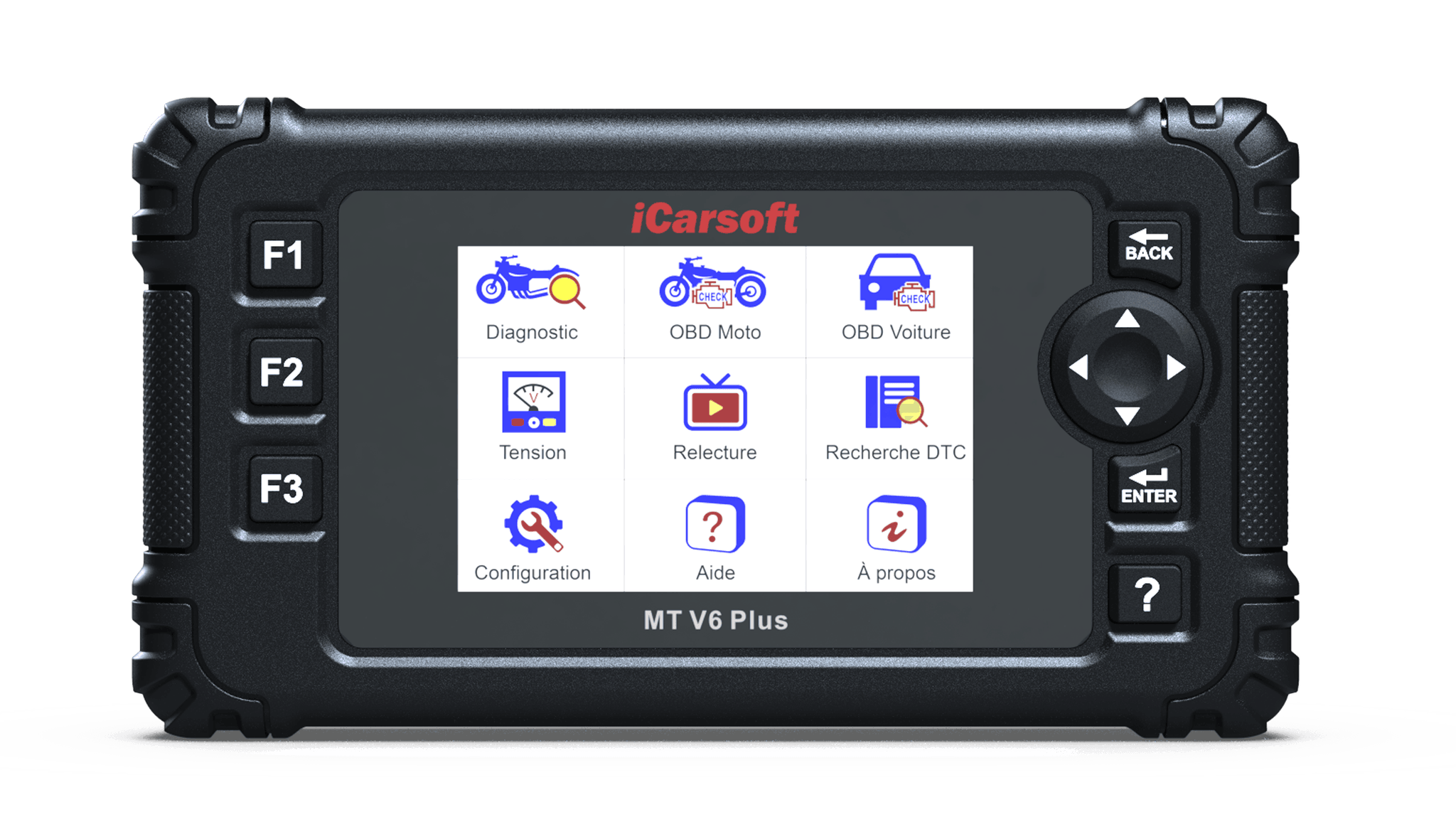 Valise de diagnostic multimarque iCarsoft MT V6 Plus pour motos avec écran d'accueil en français