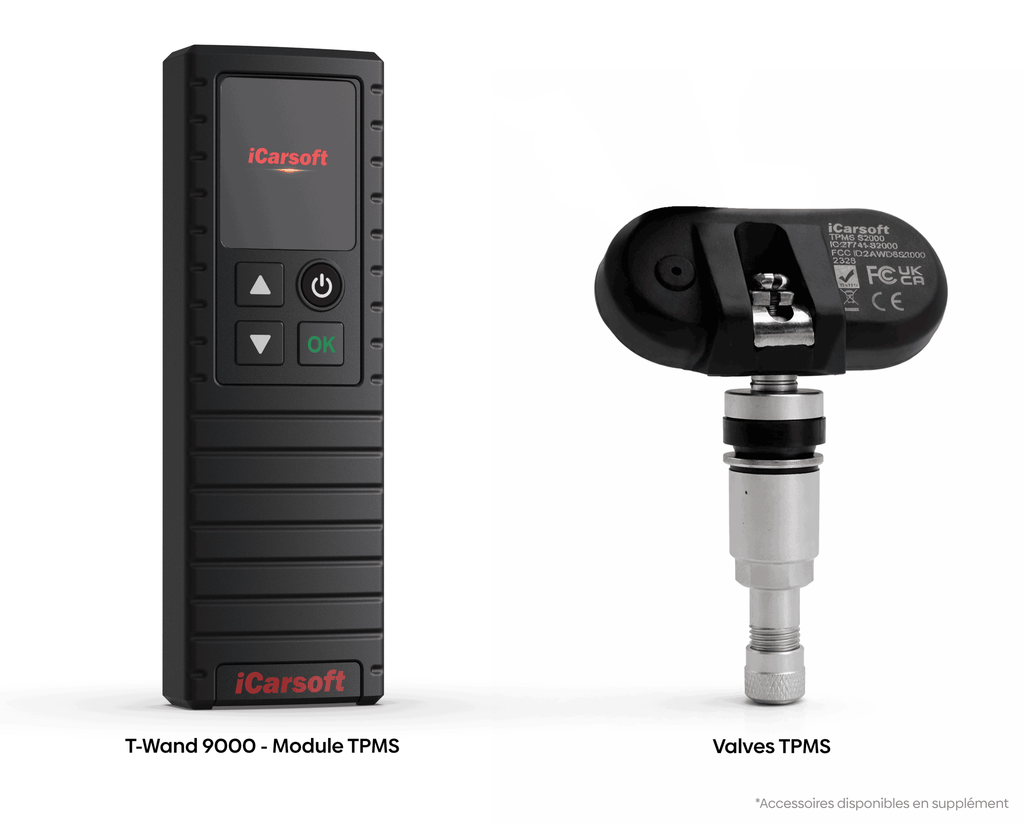 Module iCarsoft T-Wand 9000 et valve TPMS S2000 pour la pression des pneus