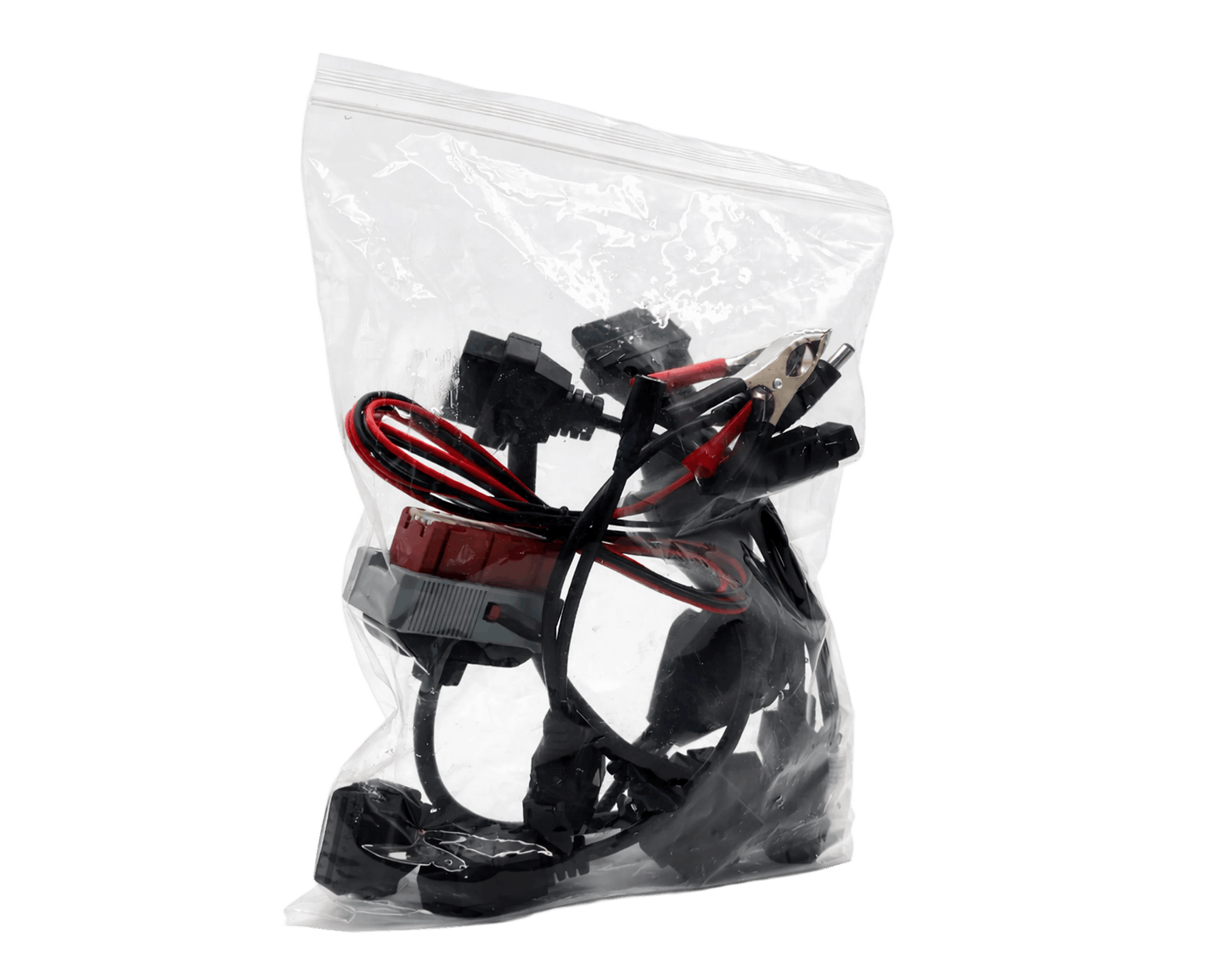 Sachet transparent contenant un kit complet d adaptateurs OBD pour diagnostic auto