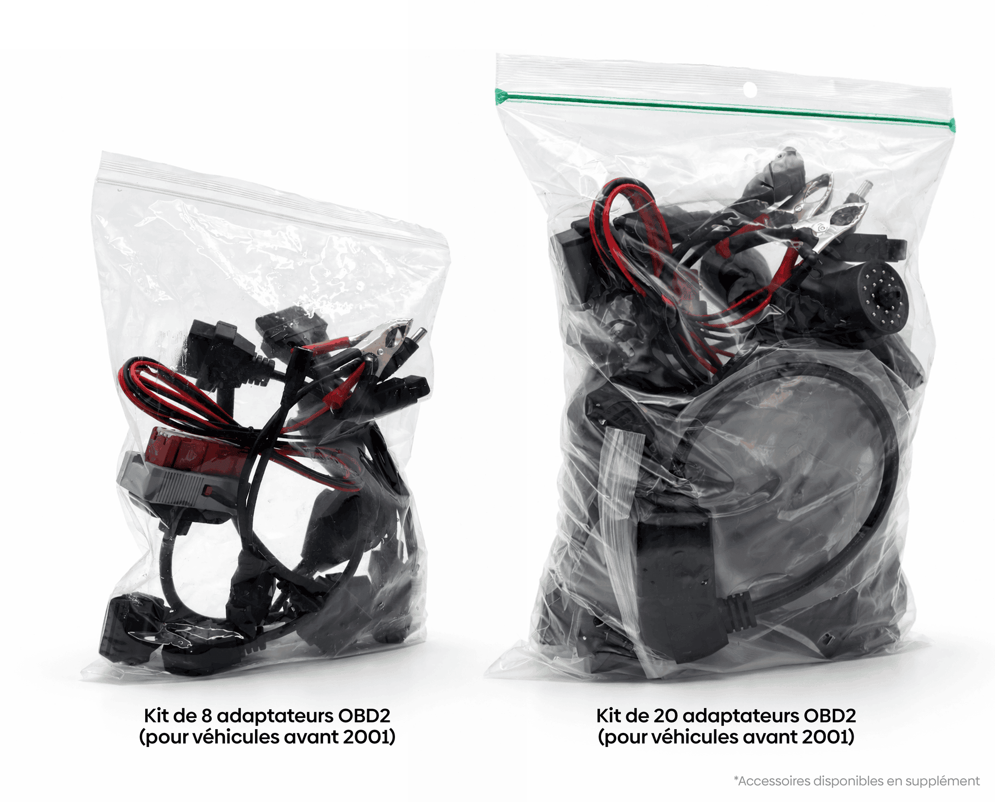 Kits de 8 et 20 adaptateurs OBD2 iCarsoft pour diagnostic de véhicules anciens