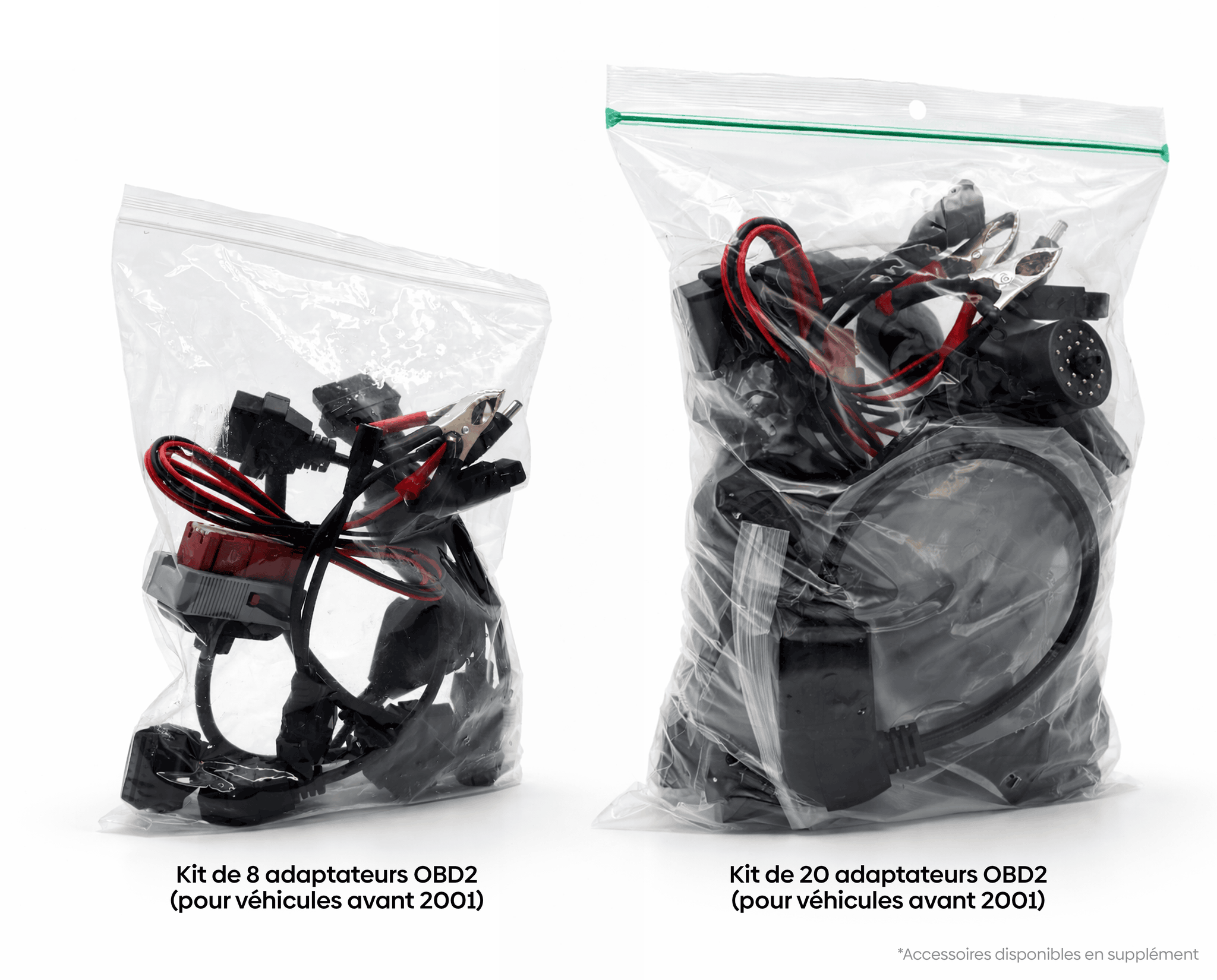 Sachets de kits de 8 et 20 adaptateurs OBD2 pour véhicules d avant 2001