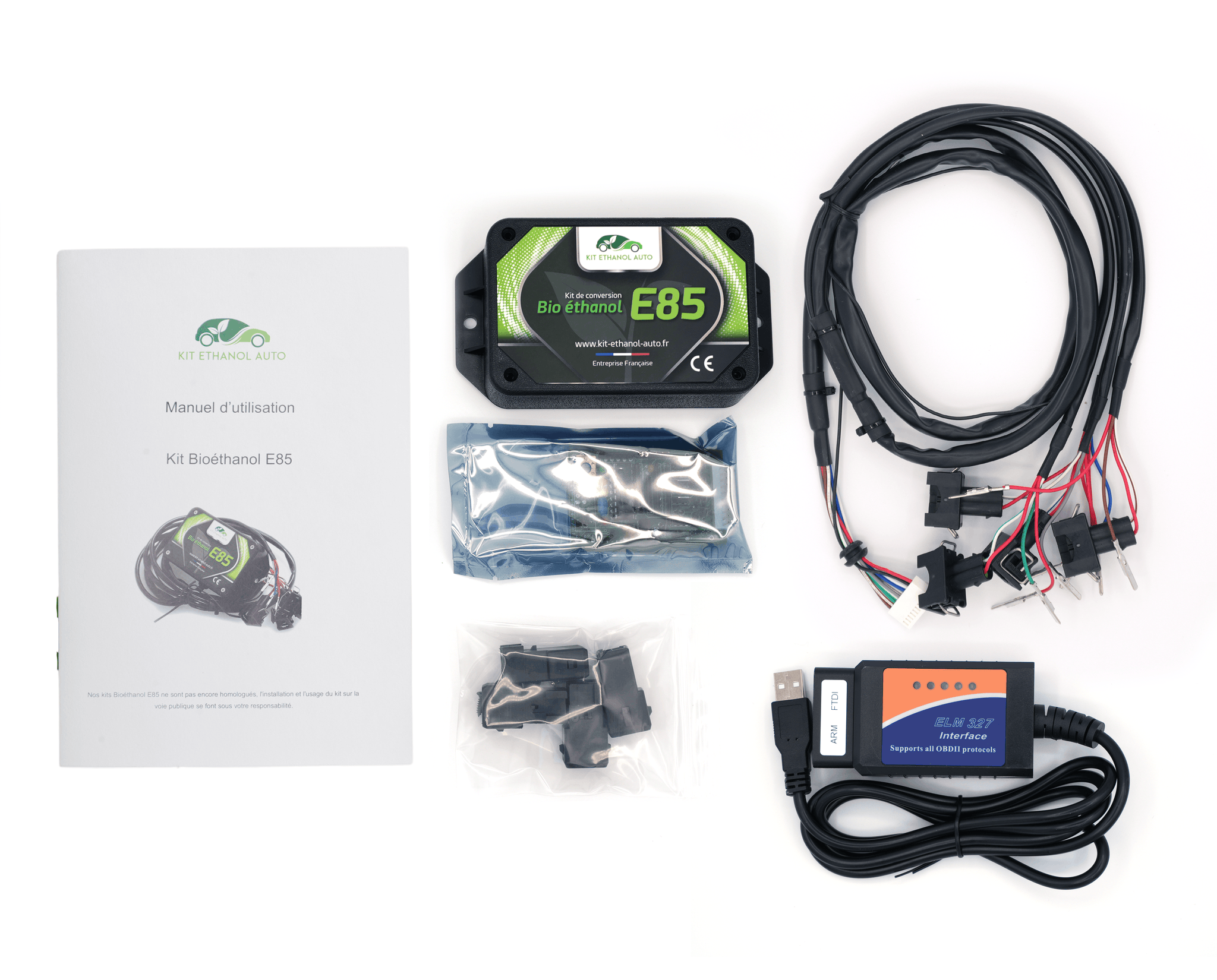 Kit complet de conversion bioéthanol E85 pour moteurs 4 cylindres avec boîtier et interface OBD2