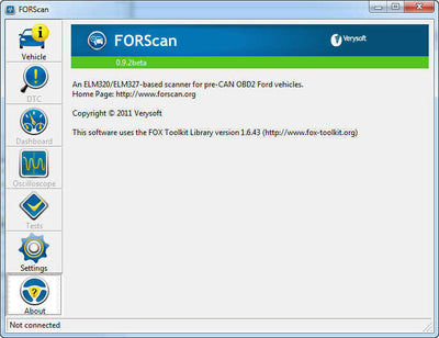 Interface du logiciel de diagnostic automobile ForScan pour vehicules Ford