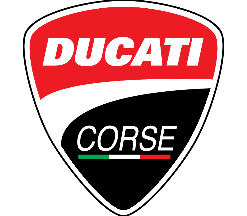 Logo officiel Ducati Corse rouge et noir pour diagnostic de moto
