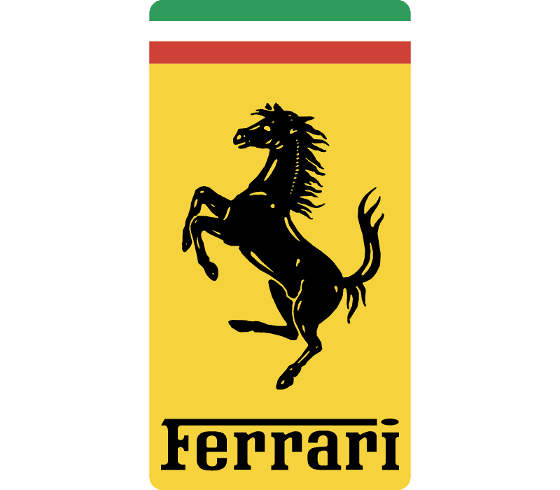 Logo officiel de la marque Ferrari avec le cheval cabre et le drapeau italien