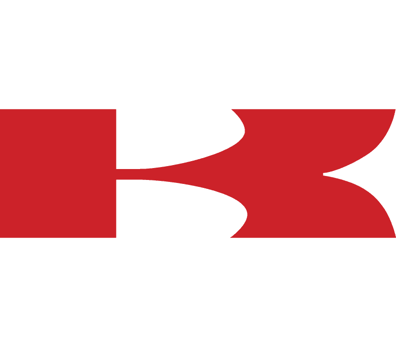 Logo rouge de la marque de motos Kawasaki sur fond blanc