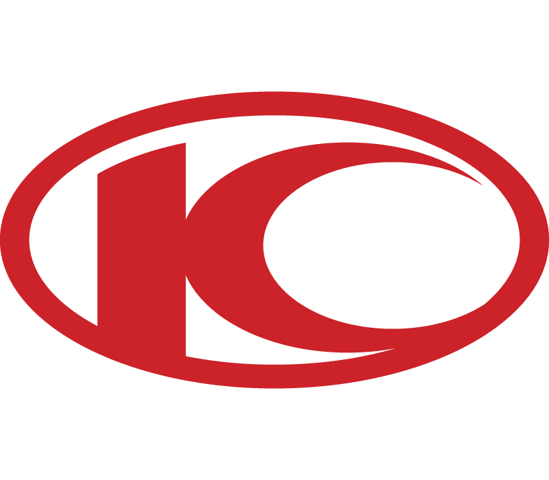 Logo officiel rouge de la marque de deux-roues Kymco dans un ovale