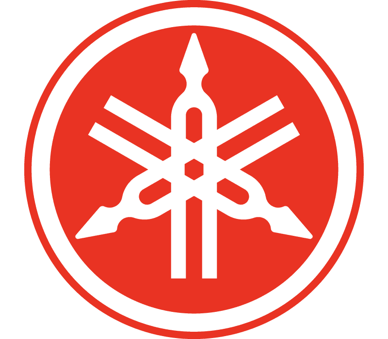 Logo blanc officiel de Yamaha dans un cercle rouge pour diagnostic moto