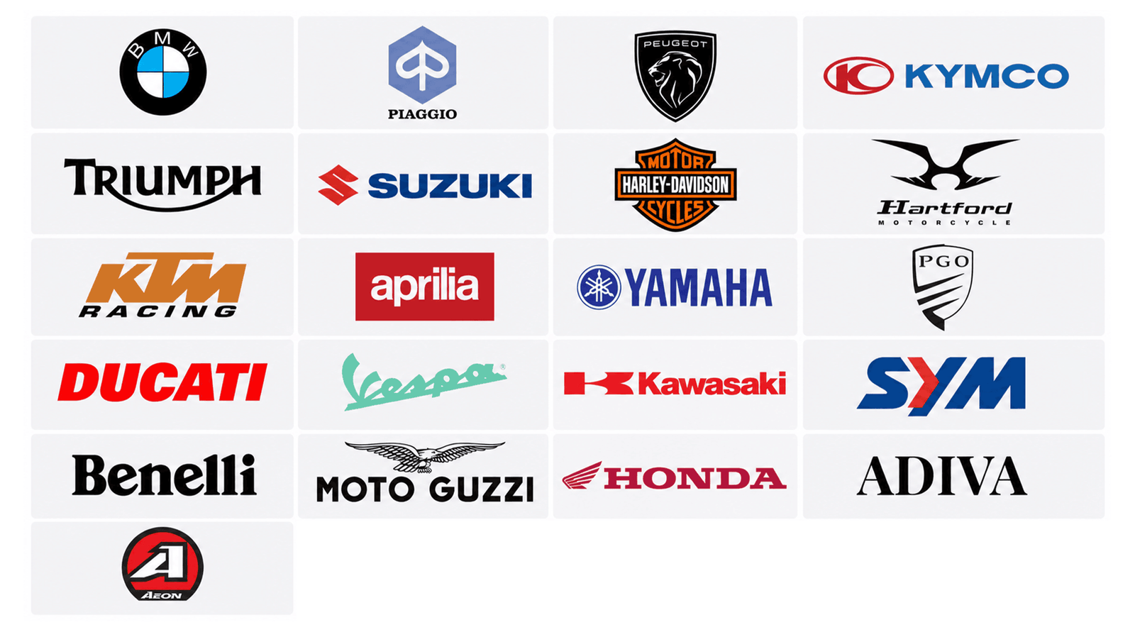 Logos de 21 marques de motos compatibles avec les valises de diagnostic iCarsoft