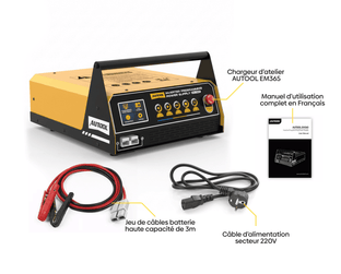Pack complet avec le chargeur d atelier Autool EM365 et ses accessoires de connexion