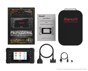 Contenu complet du pack diagnostic auto multimarque iCarsoft CR Pro Plus