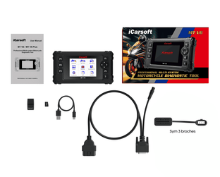 Pack complet de la valise de diagnostic moto iCarsoft MT V6 avec adaptateur Sym 3 broches