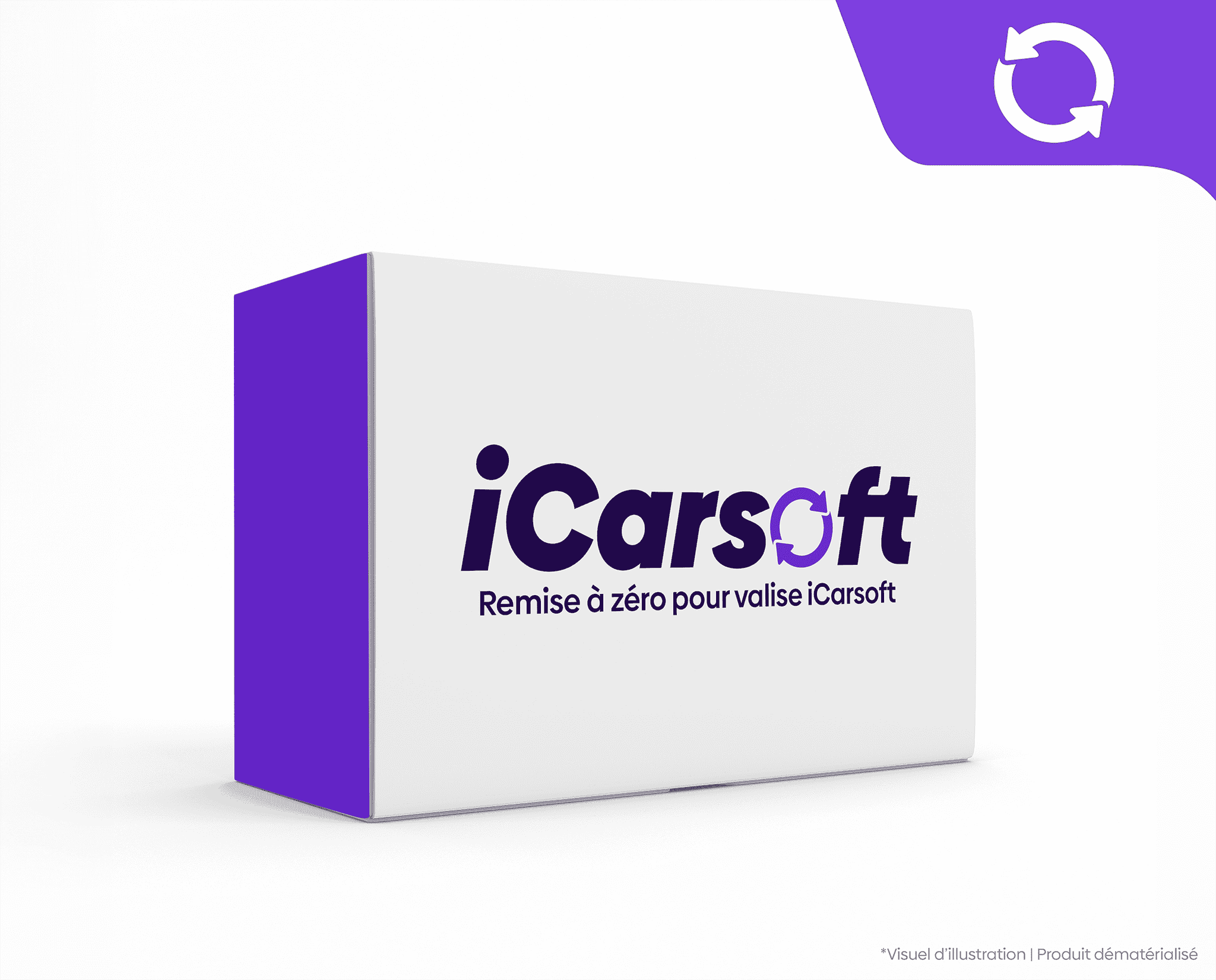 Boite blanche et violette de la prestation de remise à zéro pour valise iCarsoft