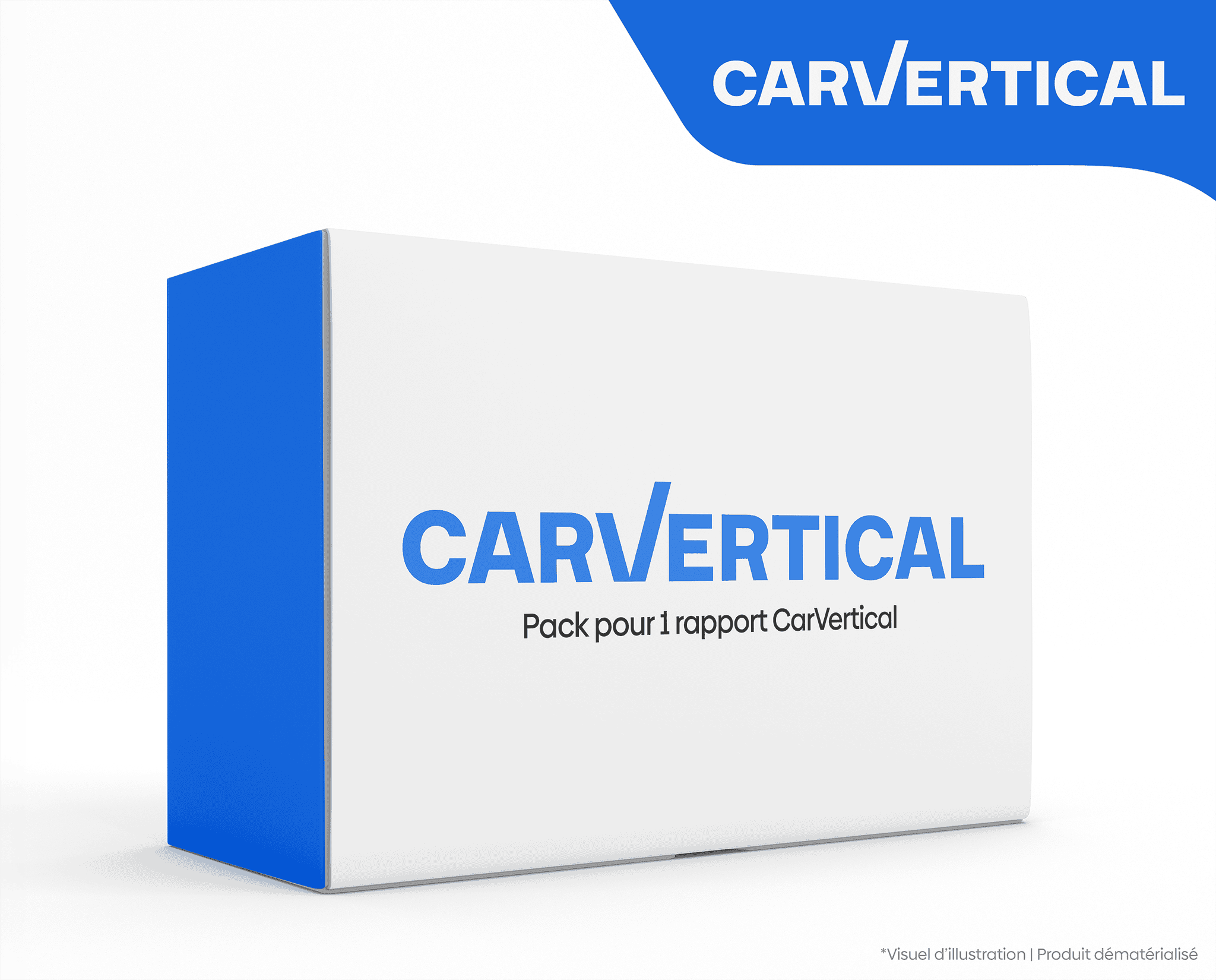 Boîte blanche et bleue pour pack de un rapport d historique de véhicule CarVertical