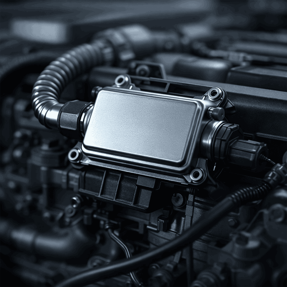 Gros plan sur un boitier de capteur NOX de rechange installé sur un moteur