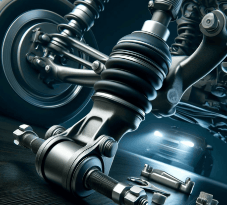 Gros plan sur un systeme de suspension automobile et un cardan de transmission