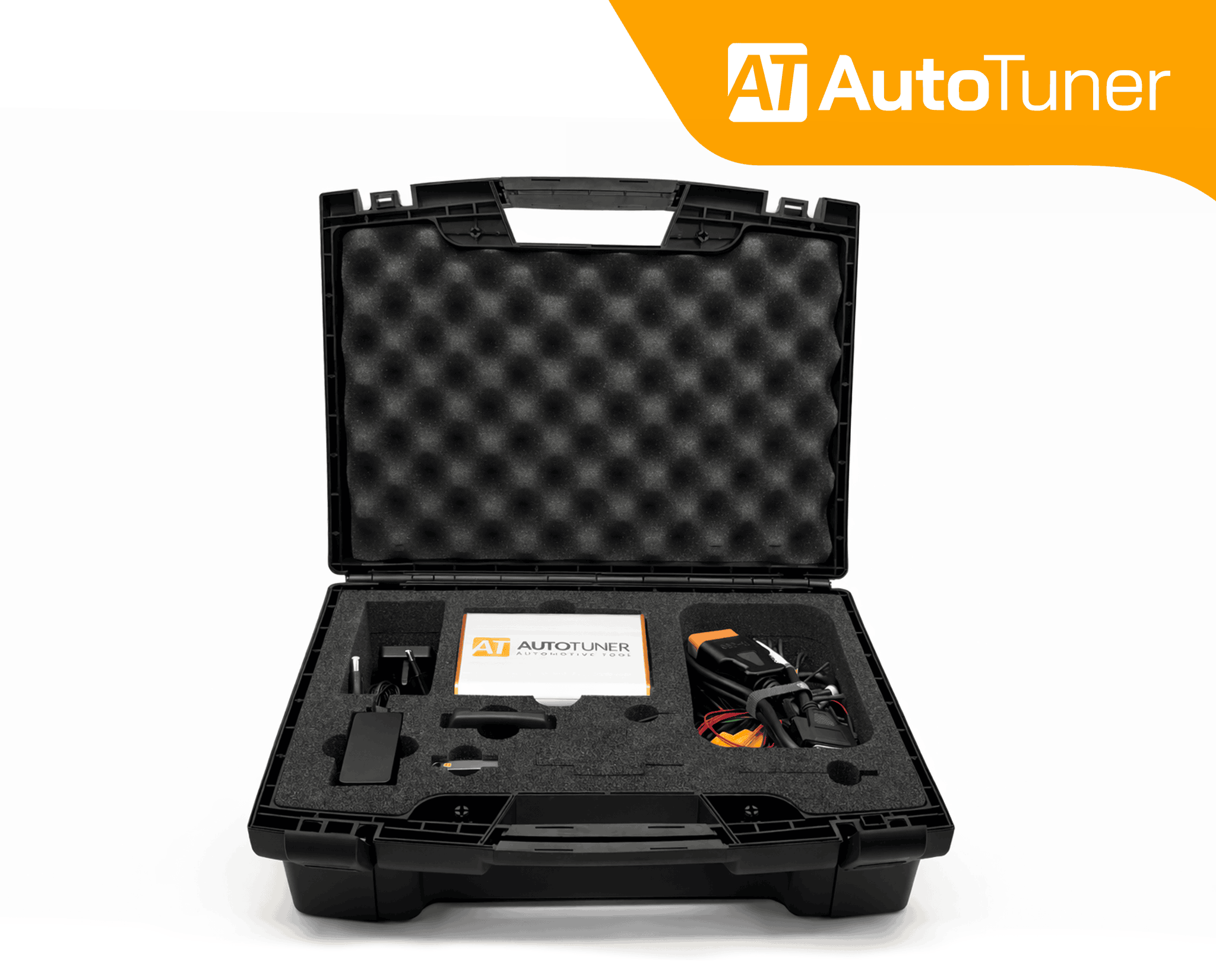 Mallette de transport contenant l'outil de diagnostic et de reprogrammation moteur AutoTuner avec ses câbles