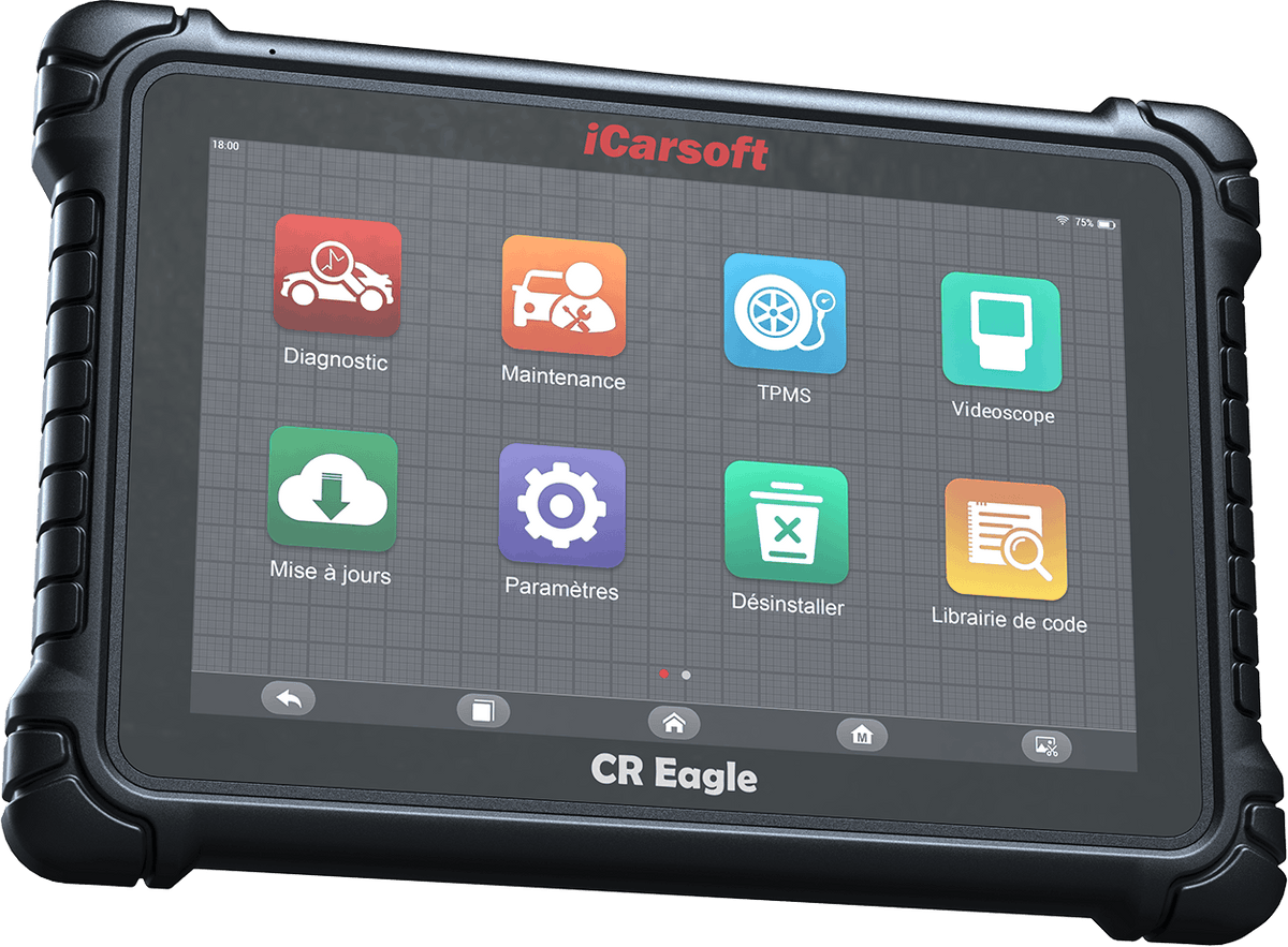 Ecran de la valise de diagnostic multimarque iCarsoft CR Eagle en francais