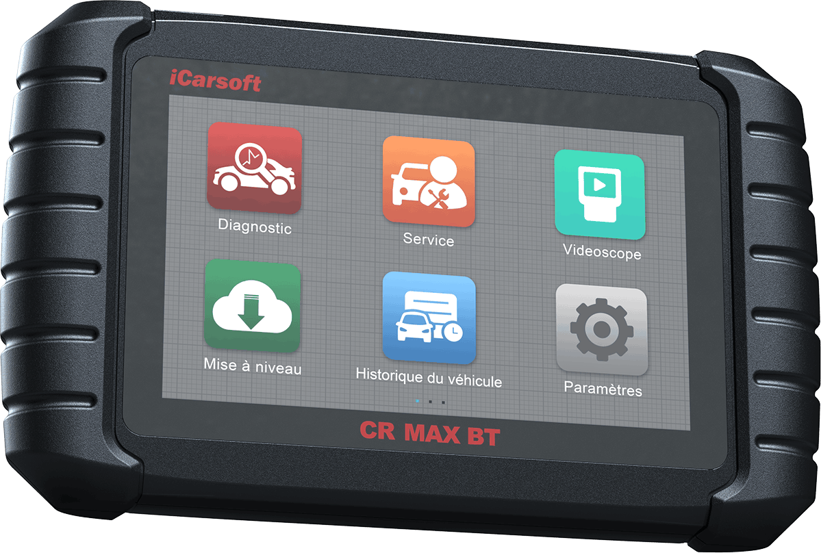 Tablette de diagnostic multimarque iCarsoft CR Max BT avec menu principal en francais