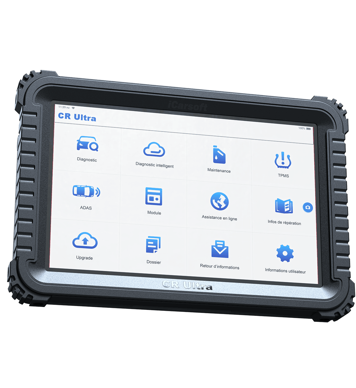 Tablette de diagnostic automobile multimarque iCarsoft CR Ultra avec son écran tactile de menu