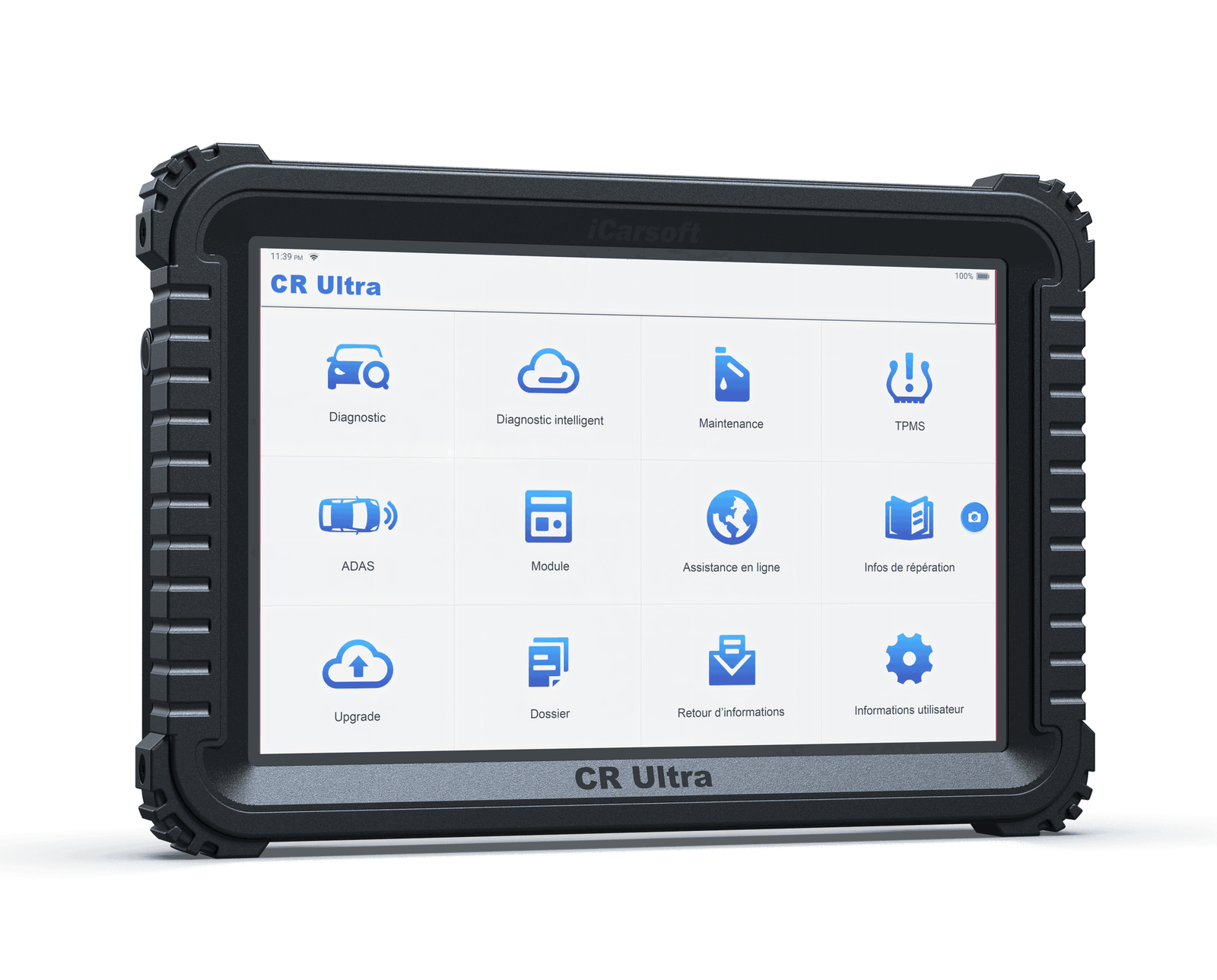 Valise de diagnostic multimarque iCarsoft CR Ultra avec son écran tactile et son menu en français