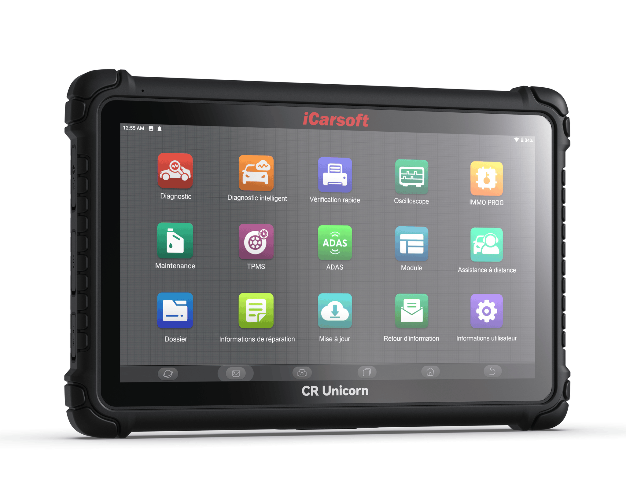 Tablette de diagnostic automobile multimarque iCarsoft CR Unicorn sur fond blanc
