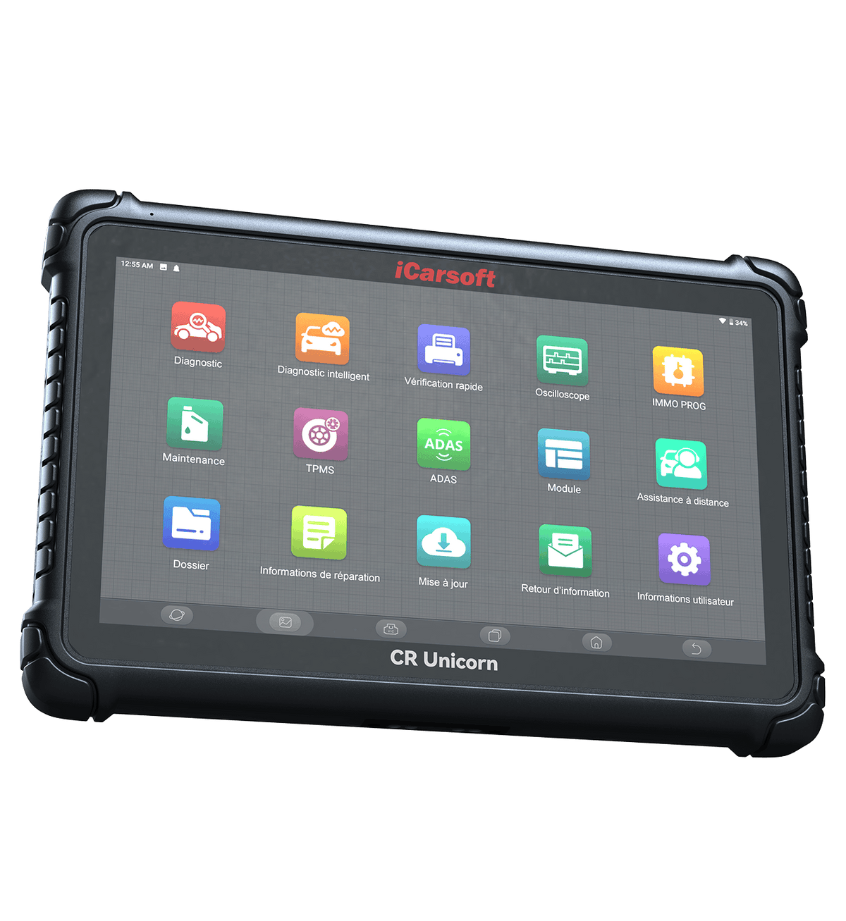 Tablette de diagnostic automobile multimarque iCarsoft CR Unicorn avec menu en francais