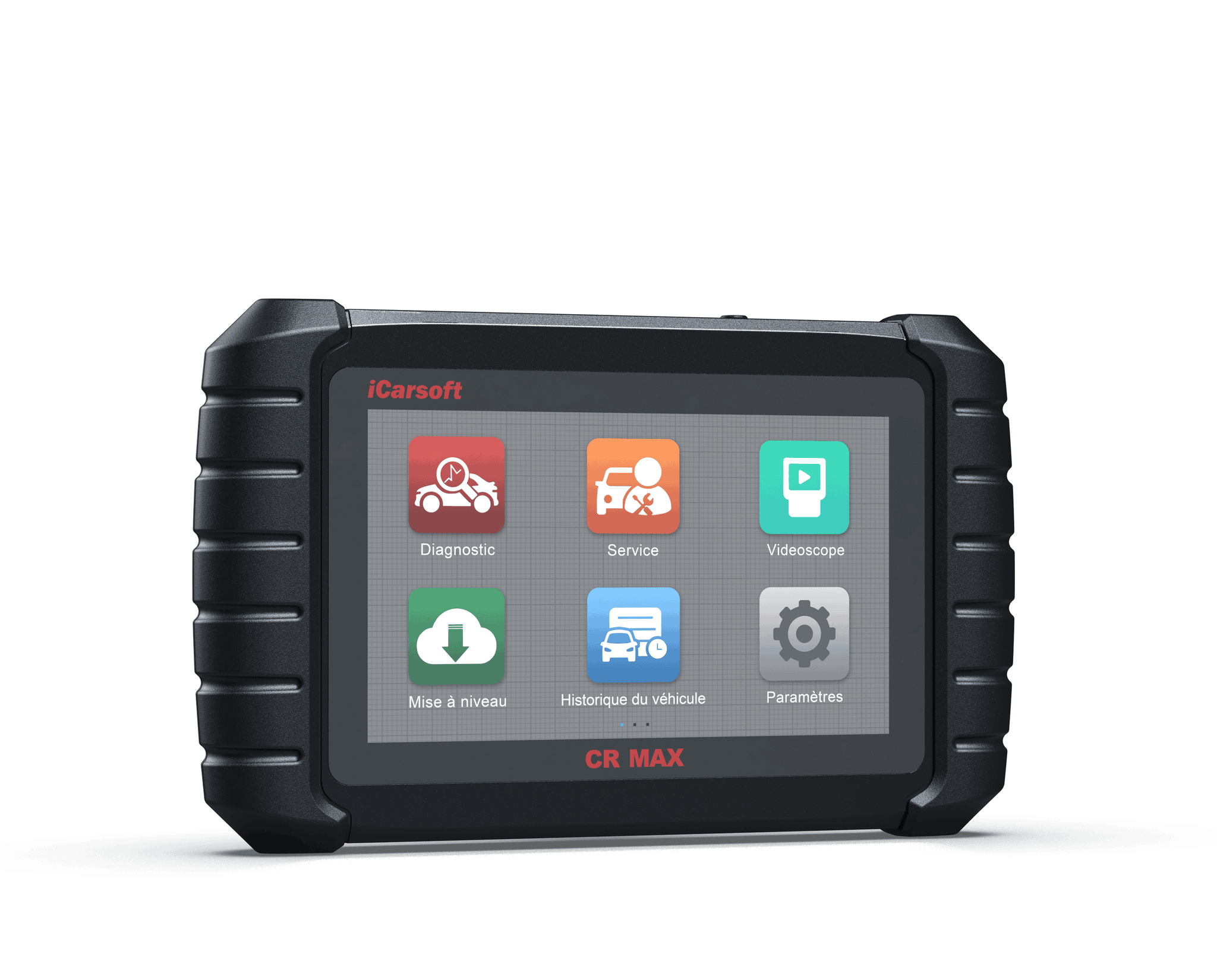 Valise de diagnostic multimarque iCarsoft CR Max avec écran tactile affichant son menu principal