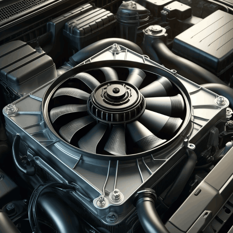Gros plan sur un ventilateur de radiateur de moteur automobile